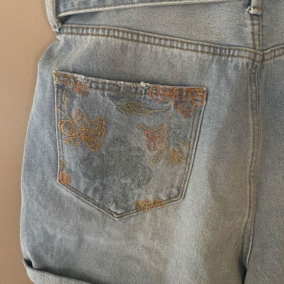 DRIFTWOOD Free People embroidered paper bag waist denim tie shorts NWT sz 32 - Picture 8 of 10